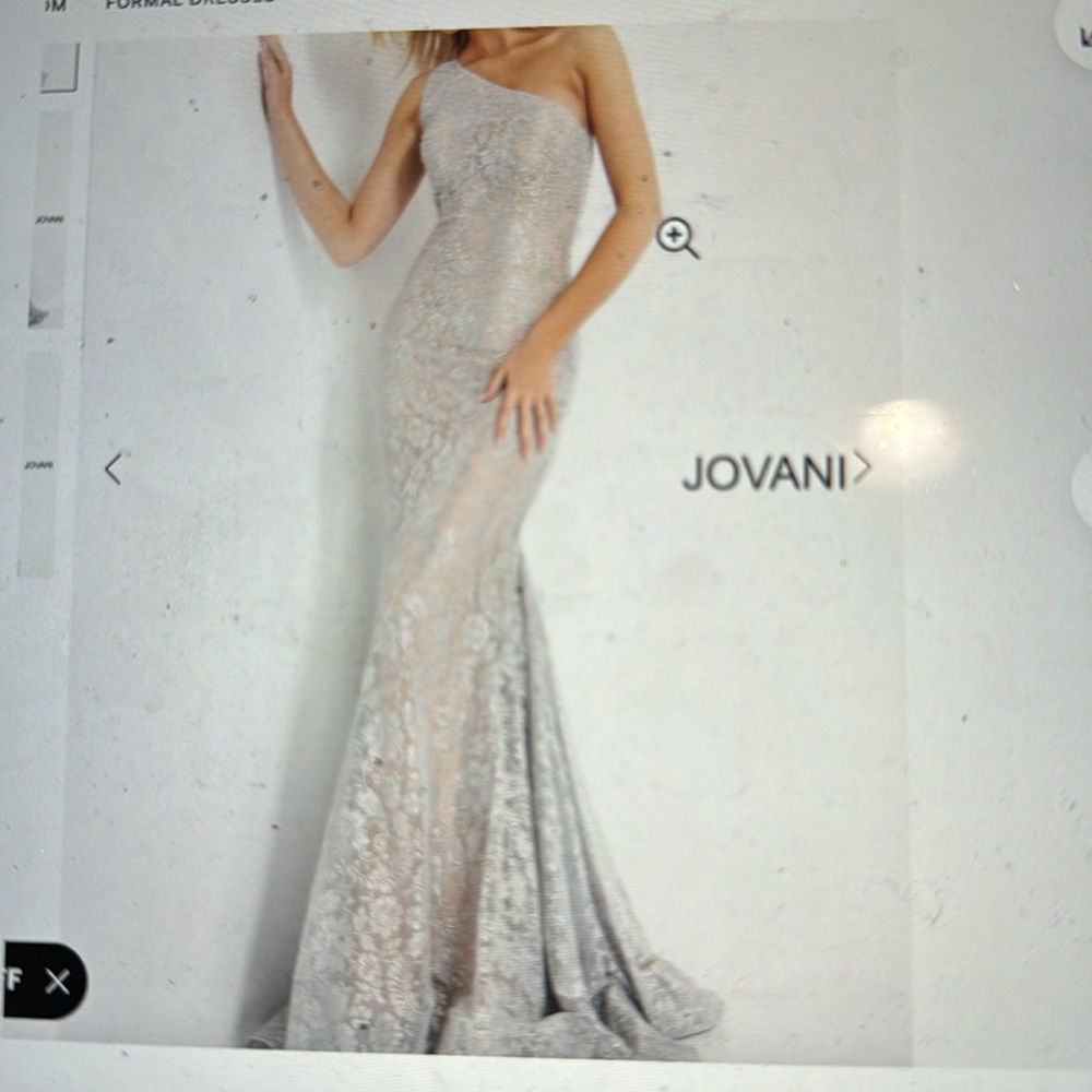 Jovani 00353 One shoulder Lace Dress Silver size 2